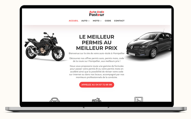 Exemple de création de site internet pour Auto Ecole Pasteur à Montpellier