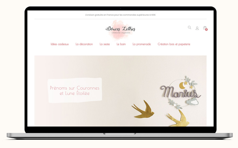 Exemple de création de site internet pour Douces Lettres, site e-commerce de produits faits à la main