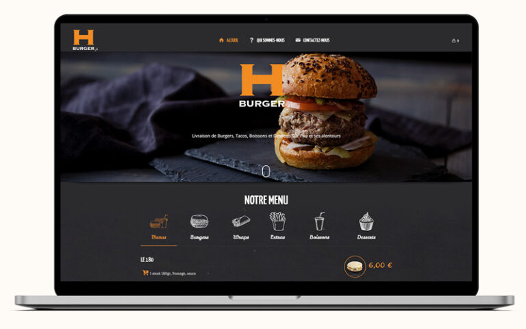 Exemple de création de site internet pour H Burger, restaurant de burger à Pau