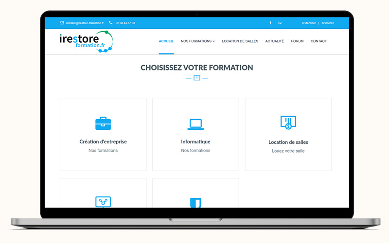 Exemple de création de site internet pour IRESTORE Formation, entreprise de formation informatique à Orléans