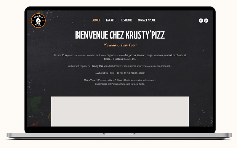 Exemple de création de site internet pour Krusty Pizz, Restaurant de Pizza à Orléans