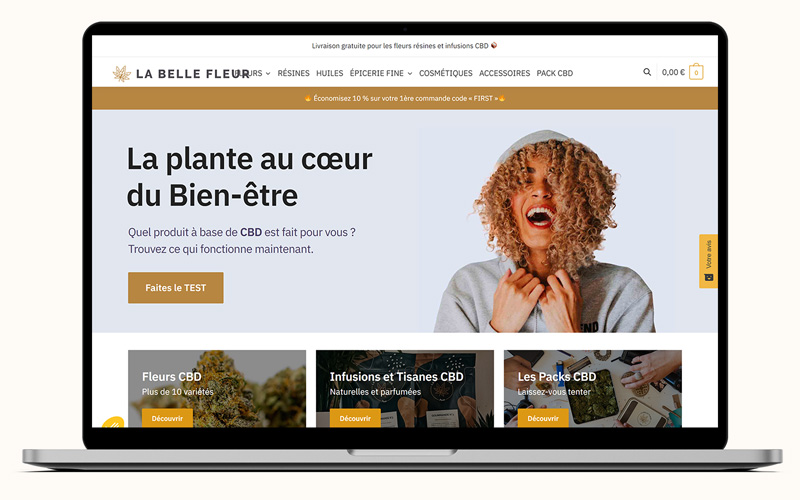 Exemple de création de site internet pour La Belle Fleur, boutique e-commerce de CBD