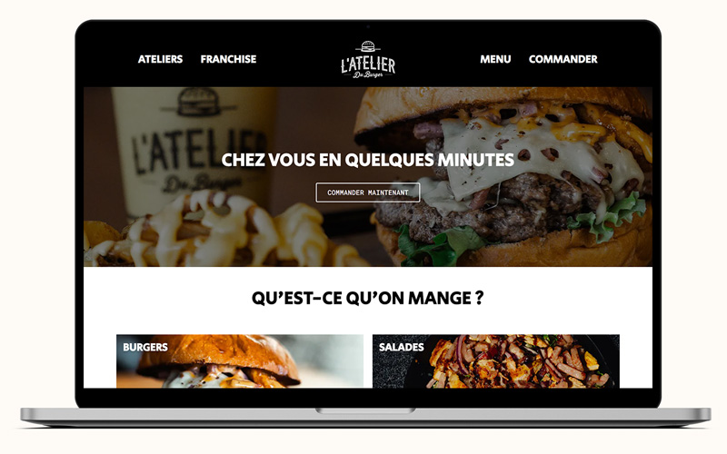 Exemple de création de site internet pour L'atelier du burger Orléans, franchise de restaurants de burger à Orléans