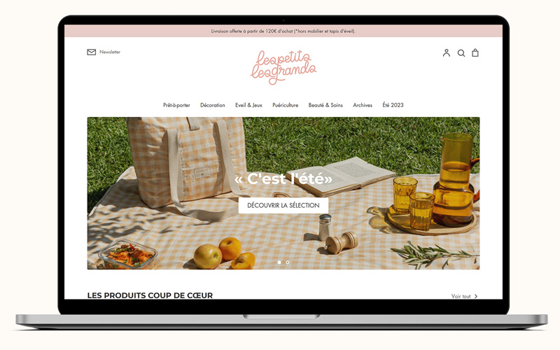 Exemple de création de site internet pour Les Petits Les Grands, boutique physique et e-commerce de produits pour enfants à Orléans
