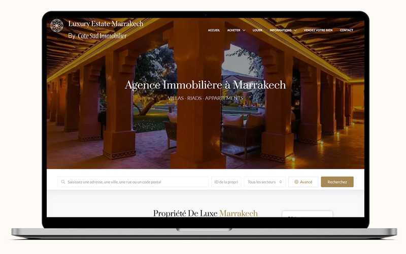 Exemple de création de site internet pour Luxury Estate Marrakech, agence immobilière de luxe à Marrakech