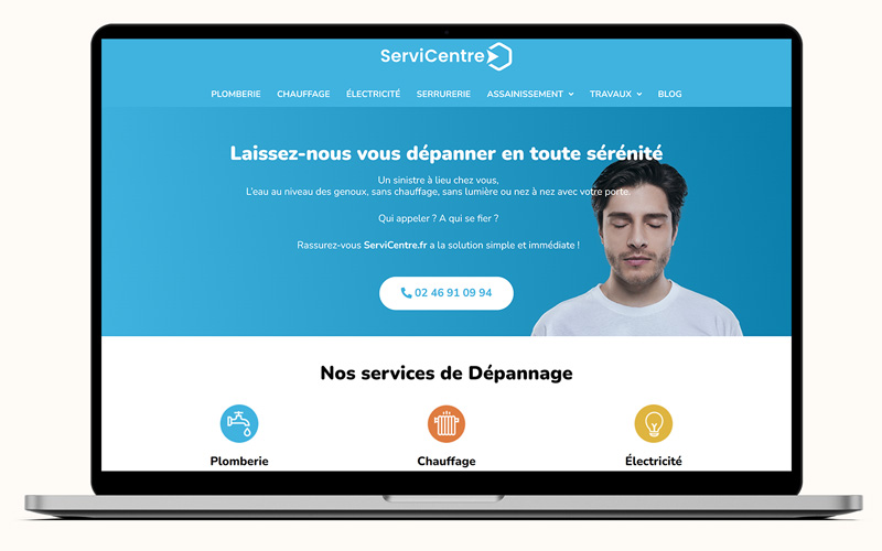 Exemple de création de site internet pour ServiCentre Dépannage, entreprise de dépannage plomberie à Orléans