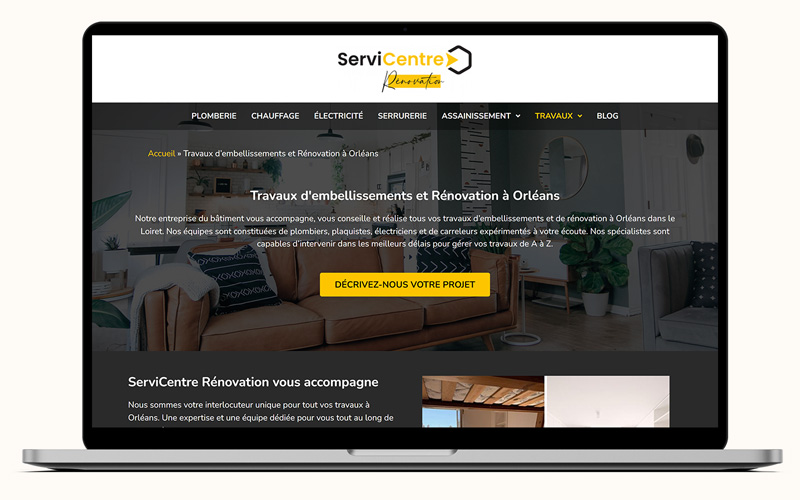 Exemple de création de site internet pour ServiCentre Rénovation, entreprise de rénovation à Orléans
