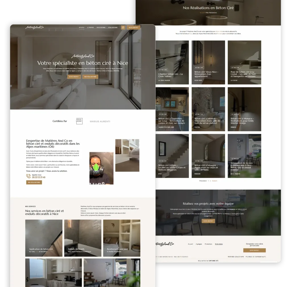 Création de site vitrine élégant à Cannes pour Matières And Co
